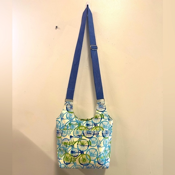 Rock flower paper Bicycle Hobo Crossbody Bag Cotton Canvas 13”x10”x5” Medium - Picture 2 of 12